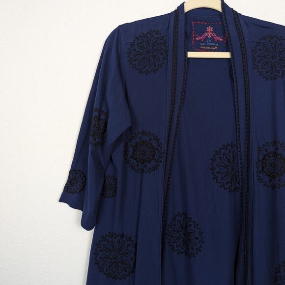Johnny Was Navy Black Embroidered Draped Open Cardigan Size XS - Picture 4 of 7
